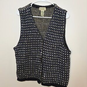 St. John's Bay Men's Black and Cream V-Neck Sweater Vest